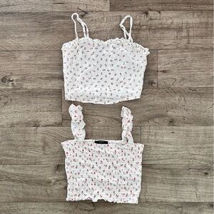 White floral tank top camisole with ruffle bundle